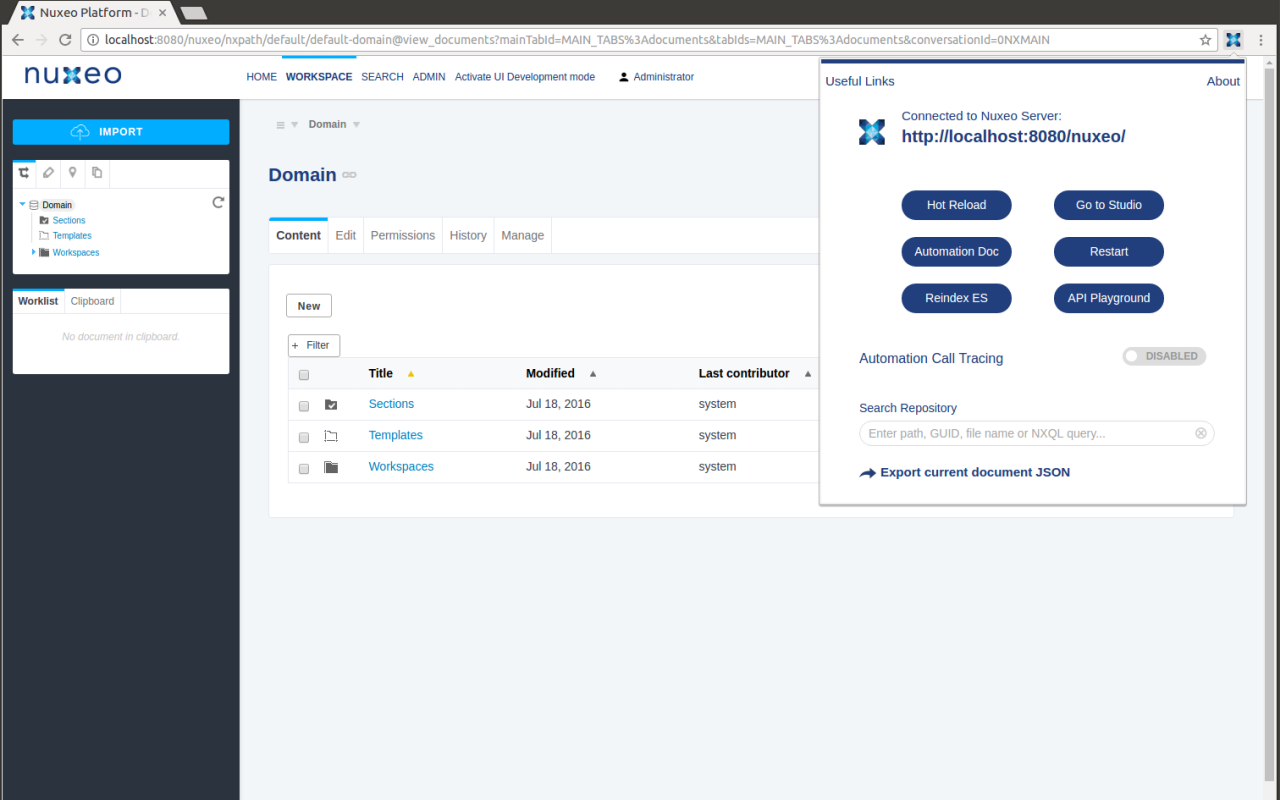 Nuxeo Dev Tools extension