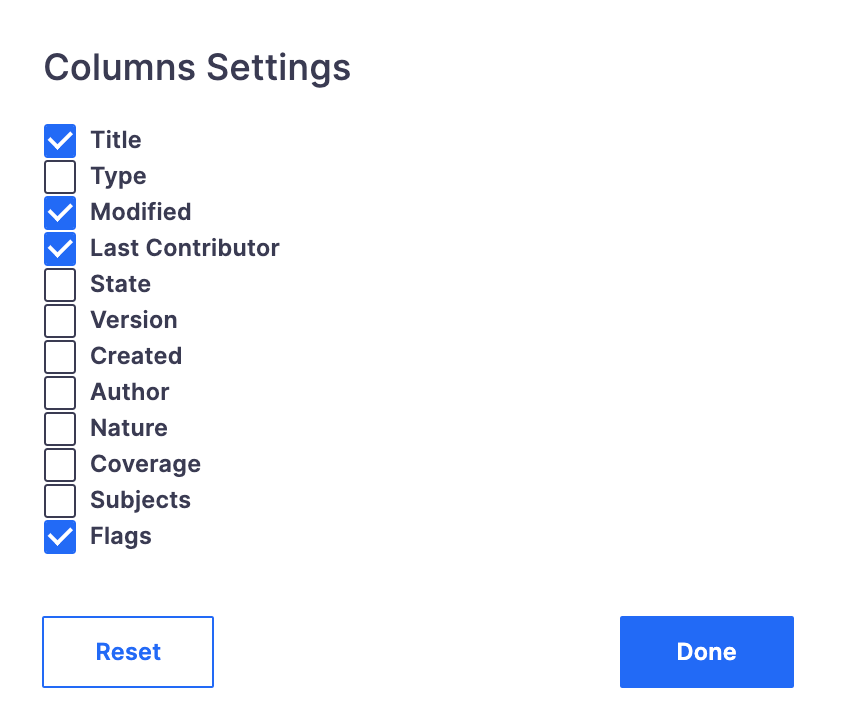 Columns Settings on Web UI