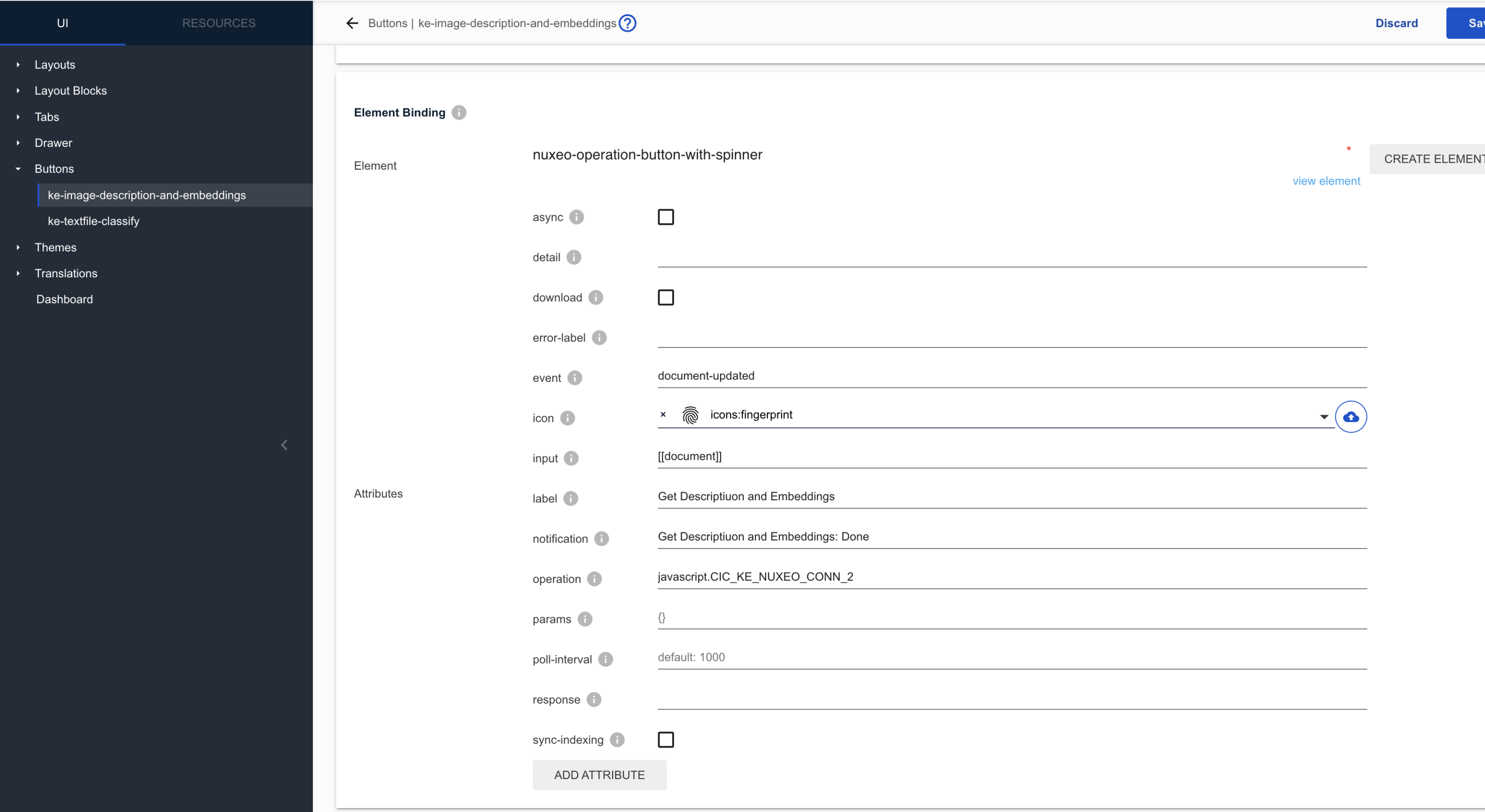 Buttons configuration interface in Nuxeo Studio