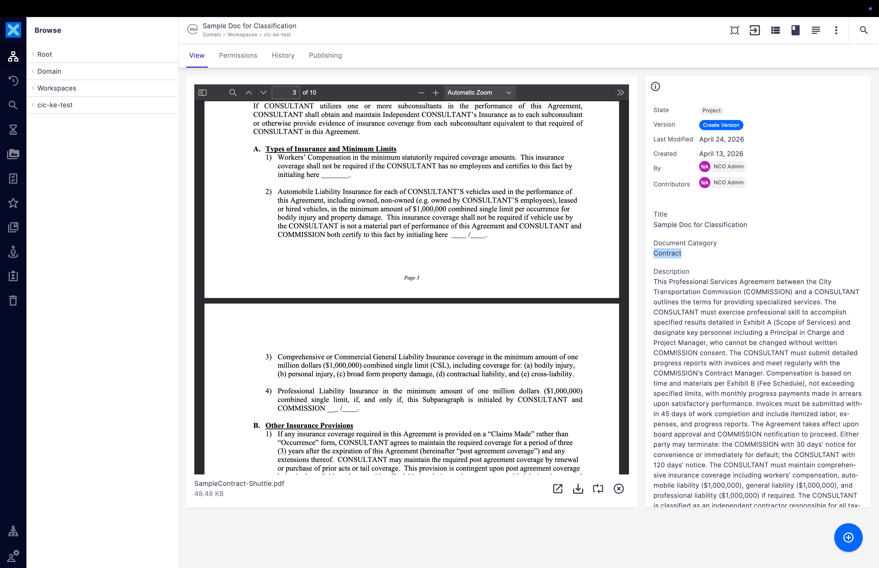Screenshot showing the resulting Document Category metadata