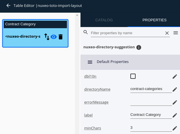 Table Editor Element Properties