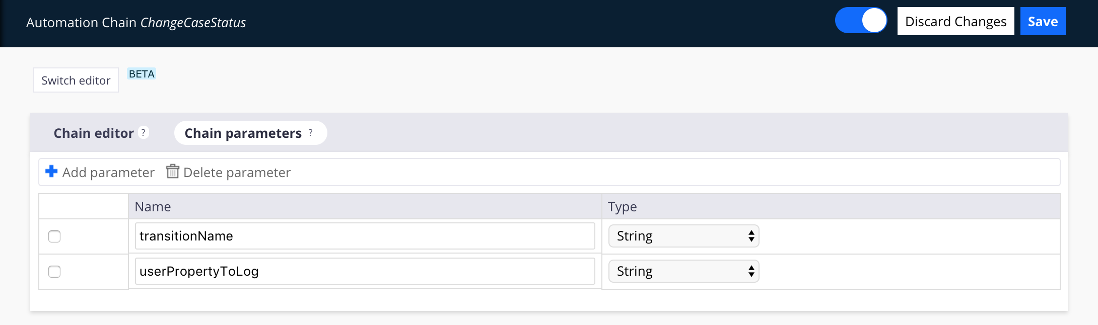 Automation Chains Parameters